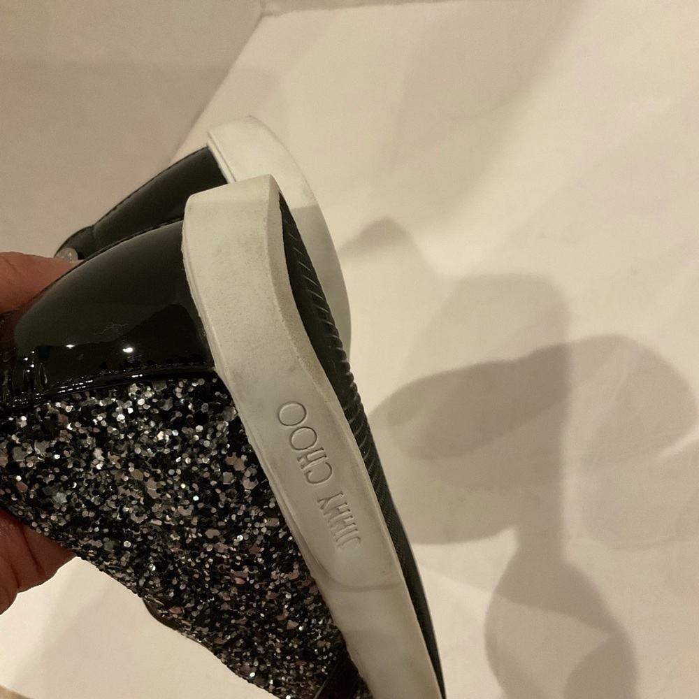 Jimmy Choo Demi Coarse Glitter Slip-Ons Sneakers Black and Silver - Picture 12 of 15
